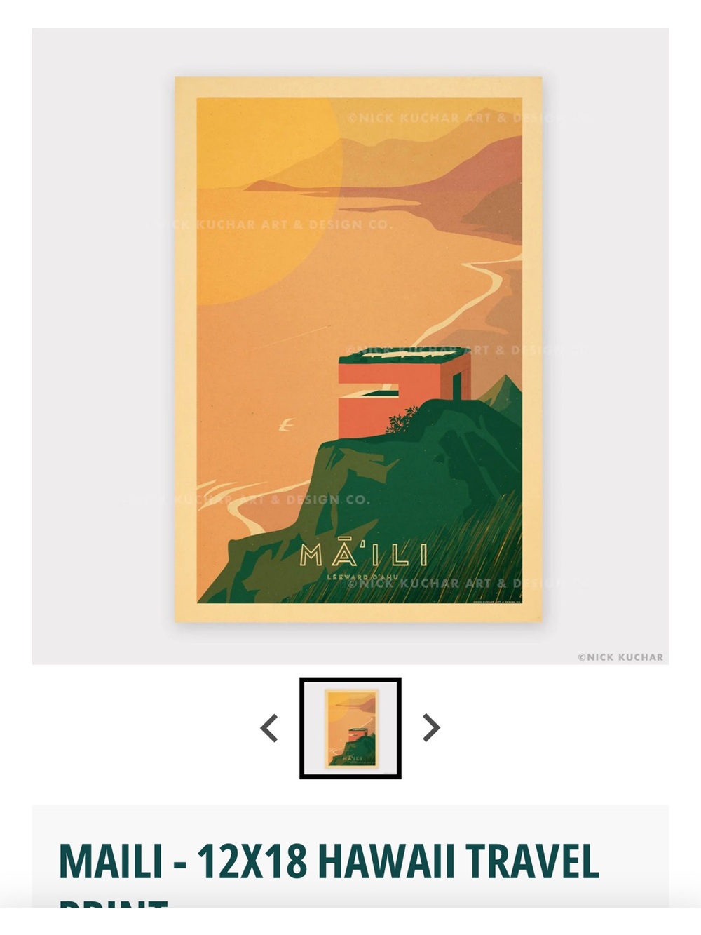Nick Kuchar MAILI Hawaii Travel Art Print - Green & Orange — FRAMED